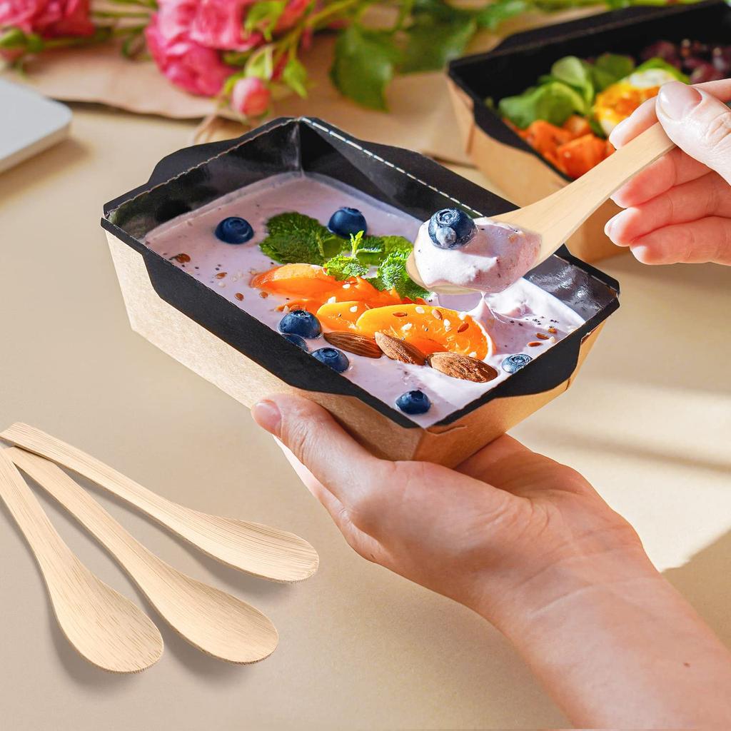50/100pc Soup Spoon Disposable Bamboo Soup Spoons Compostable 100% Biodegradable Renewable Natural Travel Tableware Eco-Friendly