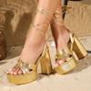 Coarse heel waterproof table metal ankle ring strap strap square head large size high heel sandals comfortable women