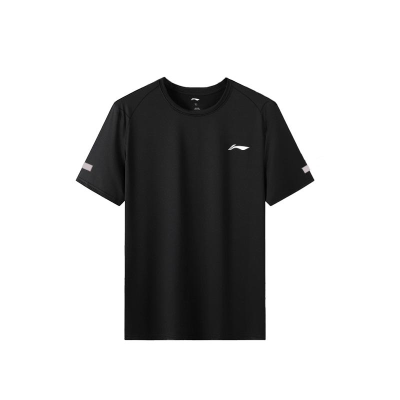 Li-Ning Letter Print Round Neck Loose Fit Drop Shoulder Breathable Straight Cut Fashion Short Sleeve T-Shirt Men Tops Black YTSU163-3