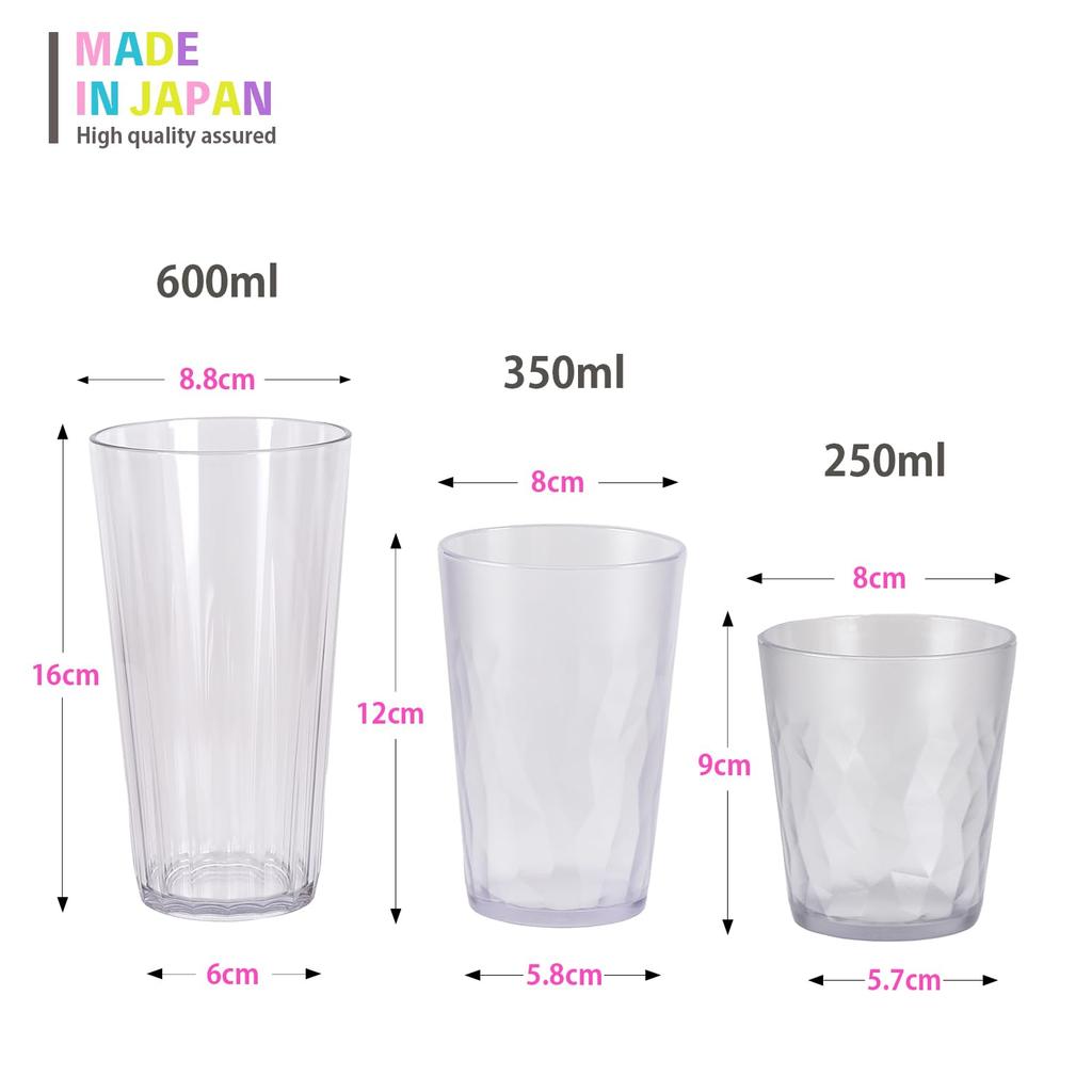 Claritte [Made in Japan] 350ml TumblersGlasses - Set of 6 - Shatter-Resistant, Non-Slip, Dishwasher Safe, Made with High-Grade Plastic - Perfect Gift