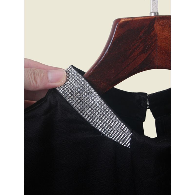 Stick-on Crystals Shiny Sleeveless Shoelace Vest Elegant Women's Black Bottoming Vest Top