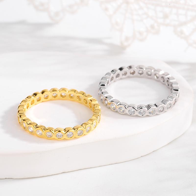 Exquisite Cubic Zirconia Rings for Women Full Paved Round CZ Silver/Gold Color Fashion Promise Rings Versatile Girls Jewelry