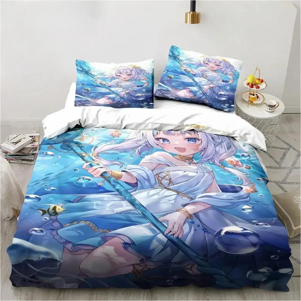 Kawaii Gawr Gura Cute Girl My Angle Bedding Set Printed With Pillowcase Bed Duvet Cover Soft Single Double Queen Super King Size