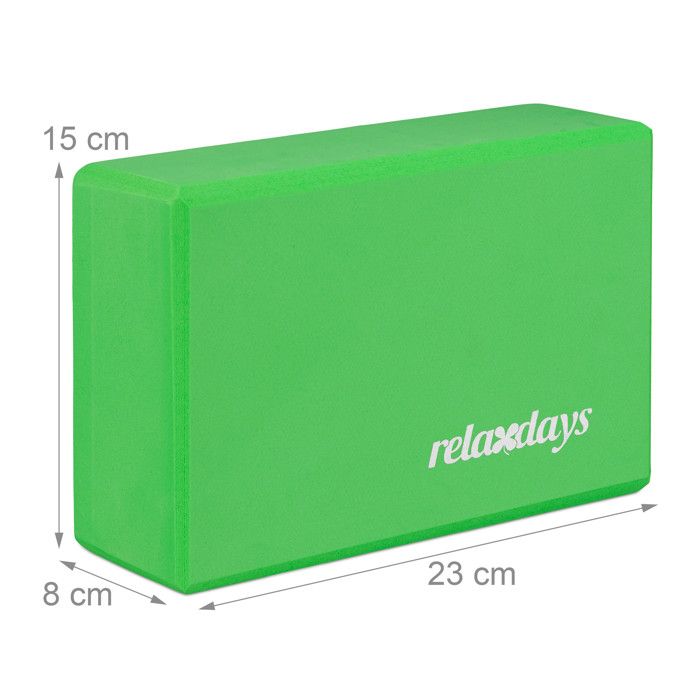 Relaxdays Set 2x Bloc Yoga Brique Yoga Exercice Pratique Yoga Mousse Rigide Anti-Dérapant HLP 8x23x15 Cm, Vert