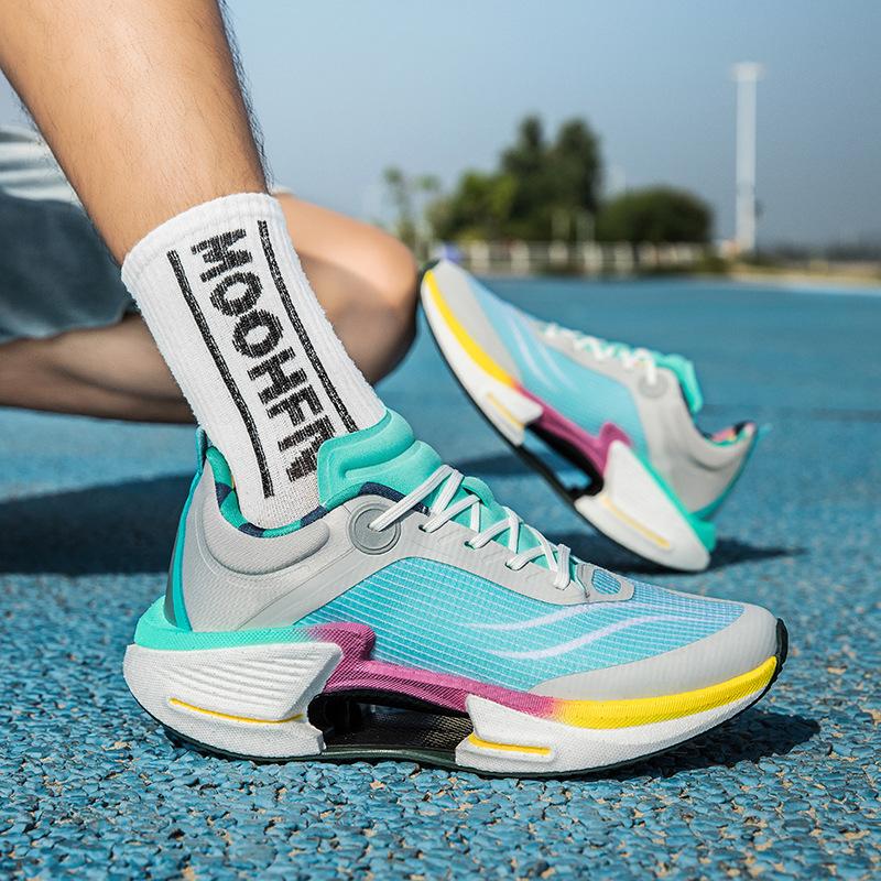 Men's popcorn outsole running shoes men's and women's ultra-light carbon plate shock absorption autumn mesh breathable middle shoes