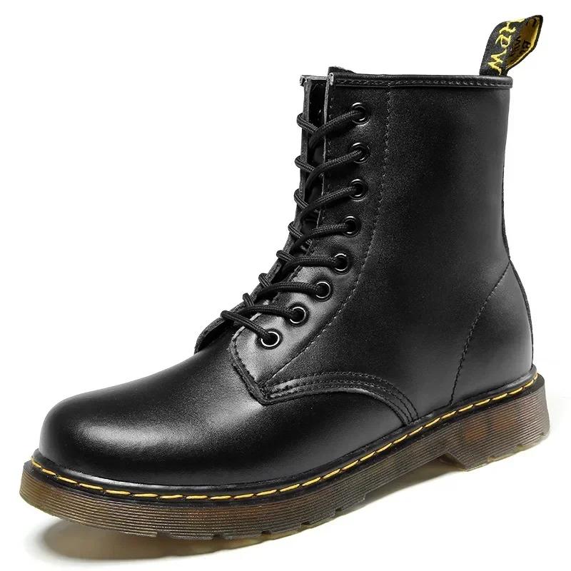 High Top Men's Shoes Classic Leather Boots Fashion Black Ankle Boots Outdoor Motorcycle Breathable Boots Women's Boot Size