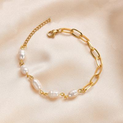 French Retro Freshwater Pearl Bracelet 14K Gold Chain Splicing Pearl Bracelet Jewelry, One Piece Wholesale