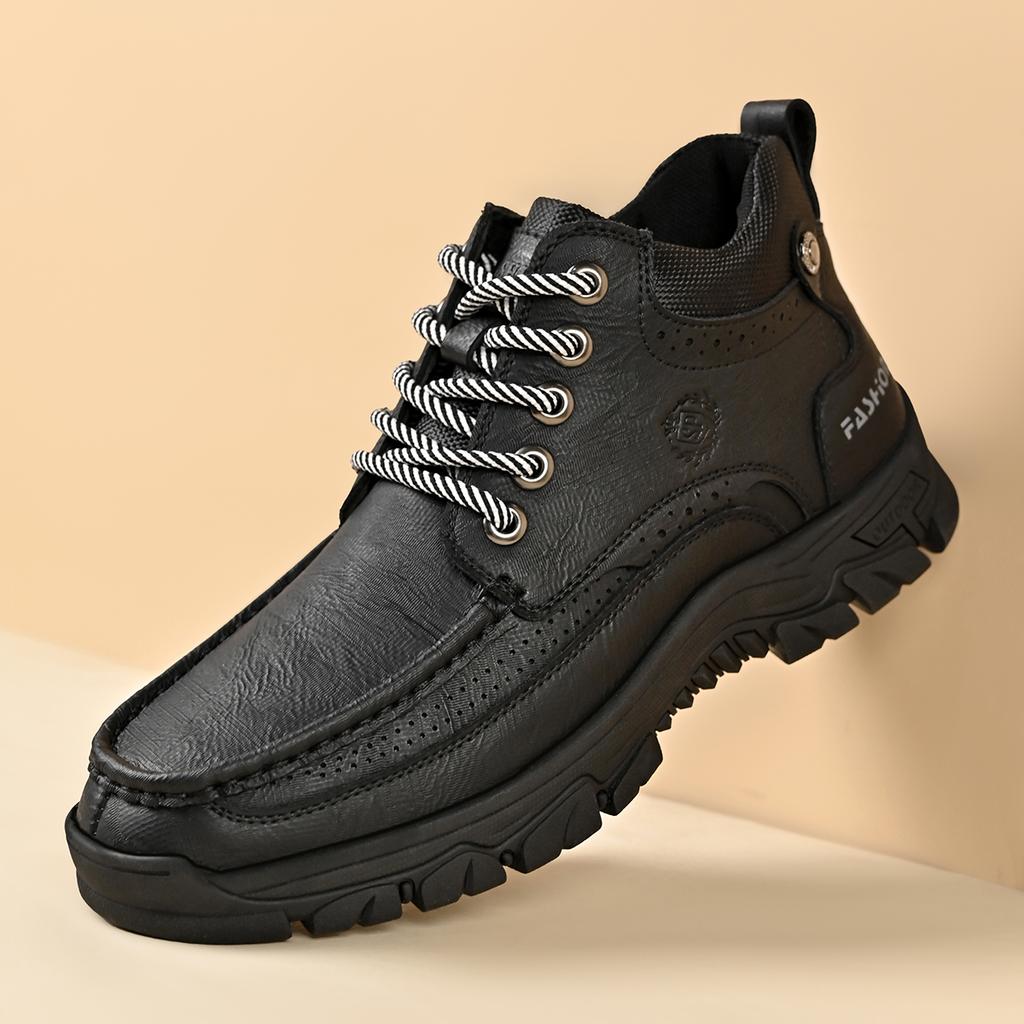 Men's Hiking Boots Thick Rubber Sole Leather Casual Shoes Male Outdoor Walking Shoes Mid‑Top Treking Footwear Male Trainers