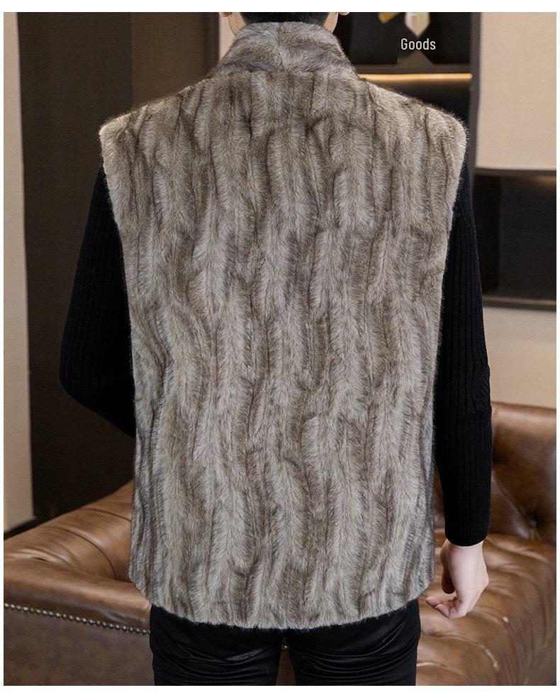 Men's Winter 2025 Faux Leather & Golden Mink Velvet Fur-Integrated Thick Gilet Jacket