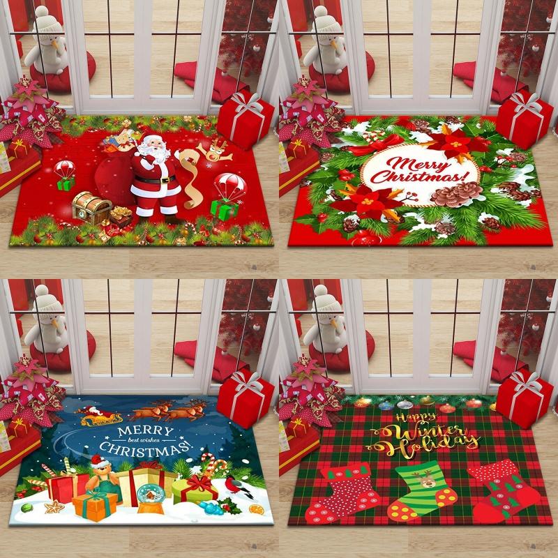 Christmas Santa Claus Floor Mat—Absorbent Anti-Slip Foot Mat Stylish Decor That Creates Festive Atmosphere for Entryway Bedroom