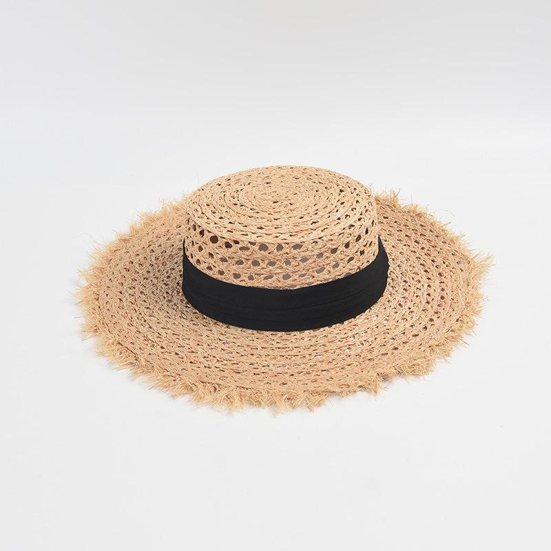 

New Wide Brim Beach Hats For Women With Ribbon Band UV Protection Sun Hats Summer Wide Brim Straw Hats sale чорний