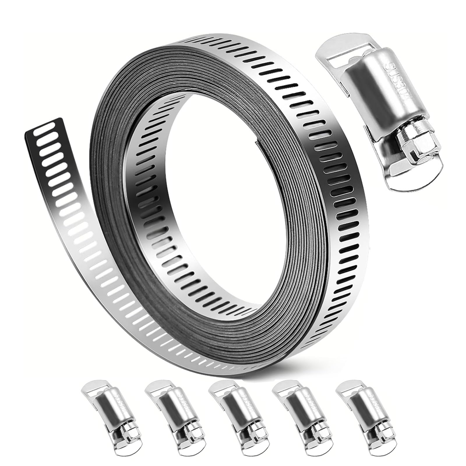 joyoyoo 304 Stainless Steel Hose Band, Motorcycle Parts, Muffler Band, Length 3m Width 8mm Fasteners 6 pieces серебряный