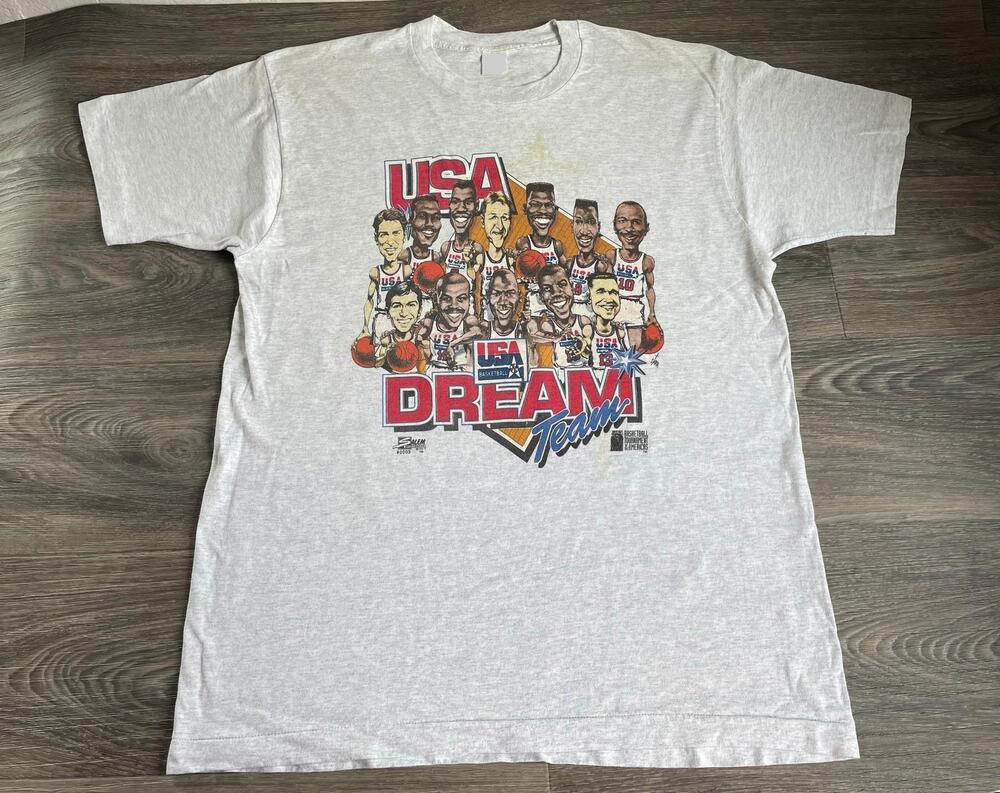 Футболка Dream Team 1992 Винтажная Редкая 90-х Карикатура Футболка S-XL Унисекс Футболка XXXL