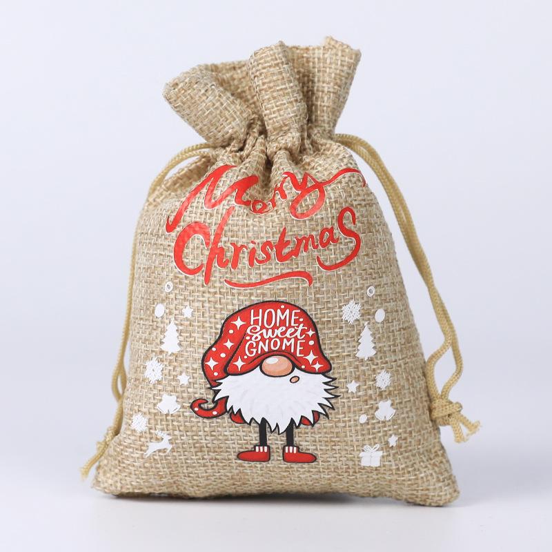 Christmas Candy Linen Bag Bundle Mouth Bag Colorful Cartoon Christmas Set Candy Gift Packaging Bag Santa Claus Gift Bags