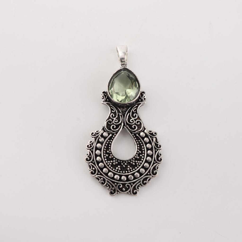 Green Amethyst Gemstone 925 Sterling Unique Pendant 1.8" Women Jewelry For Anniversary Gift CP-45-15
