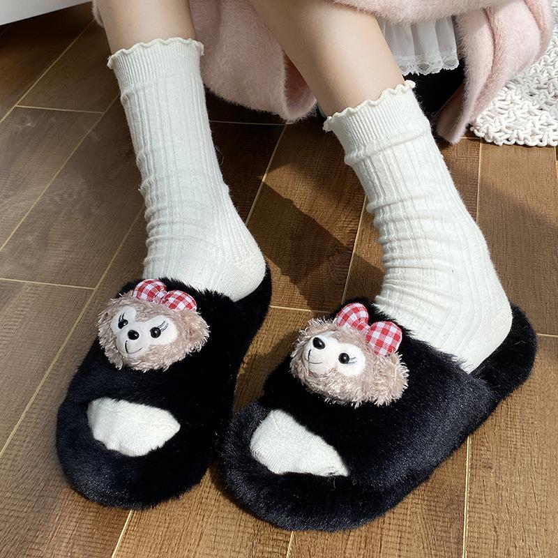 Cute fur slippers autumn and winter thick soled comfortable soft soled one-piece cotton slippers