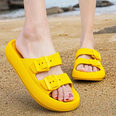 Pantoufles EVA Été 2024 Femmes Nuage Plateforme Épaisse Extérieur Doux Sandales de Plage Femmes Diapositives Design Jaune Rose Épaississement