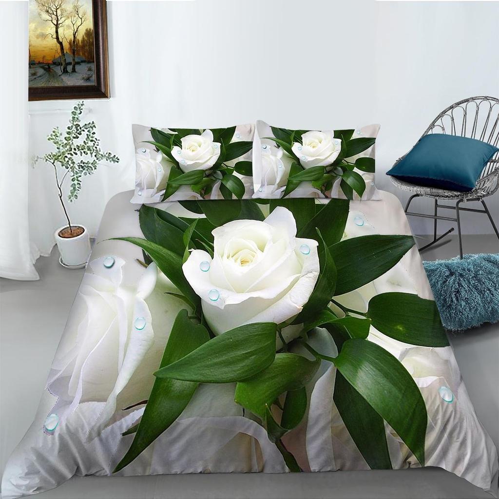3D Modern Romantic Style Bedding Set Flower Quilt Cover Sheet/double Bed Full-size Bedspread Set Washable Comfortable Home Decoration