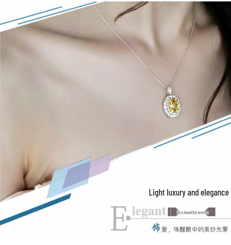 S925 Sterlingsilber Gelber Amethyst Edelsteinring & Damenanhänger mit hohem Karat