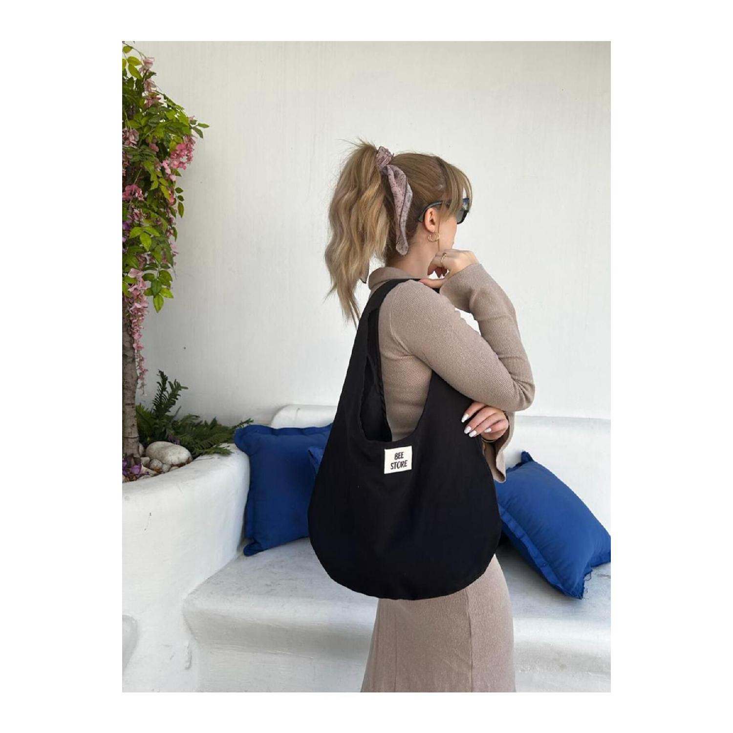 

Черная тканевая большая сумка Baguette на липучке, женская сумка через плечо чёрный