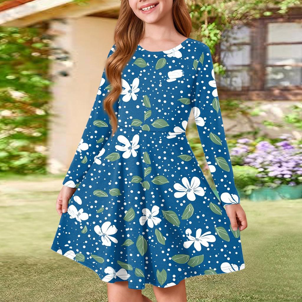 Girls' Summer Princess Dress - Long Sleeve A-Line T-Shirt Dress