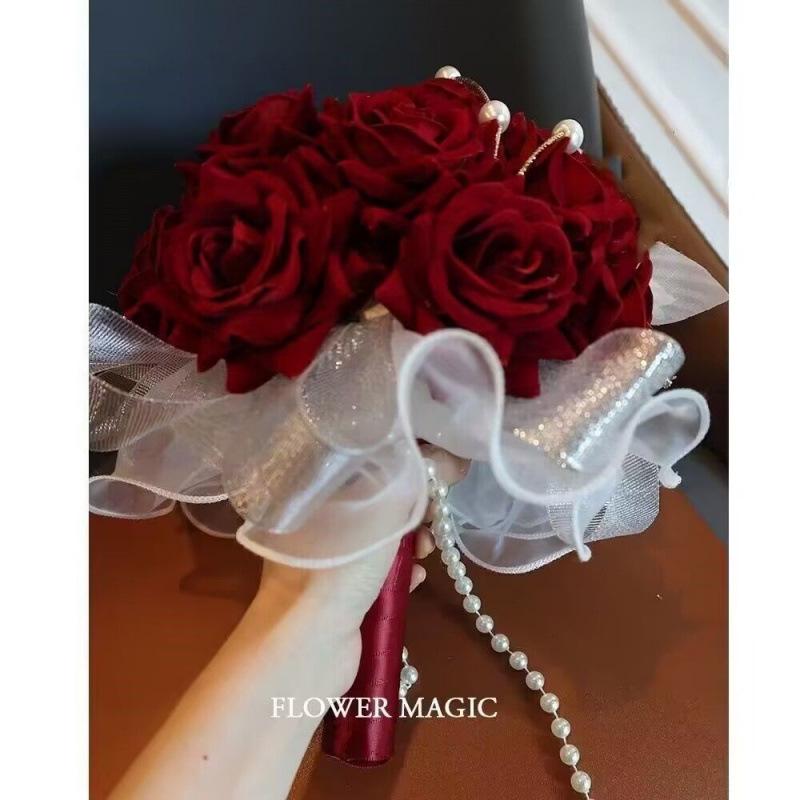 European Style Bridal Bouquet with Small Roses - Pink & White