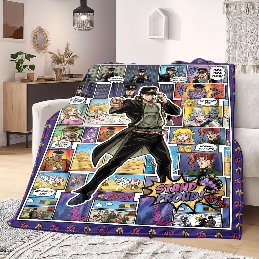 JoJo's Bizarre Adventure Cartoon Flannel Blanket, Printed Design for Bed and Sofa, Soft Home Decor, Picnic Travel Blanket_LIAN