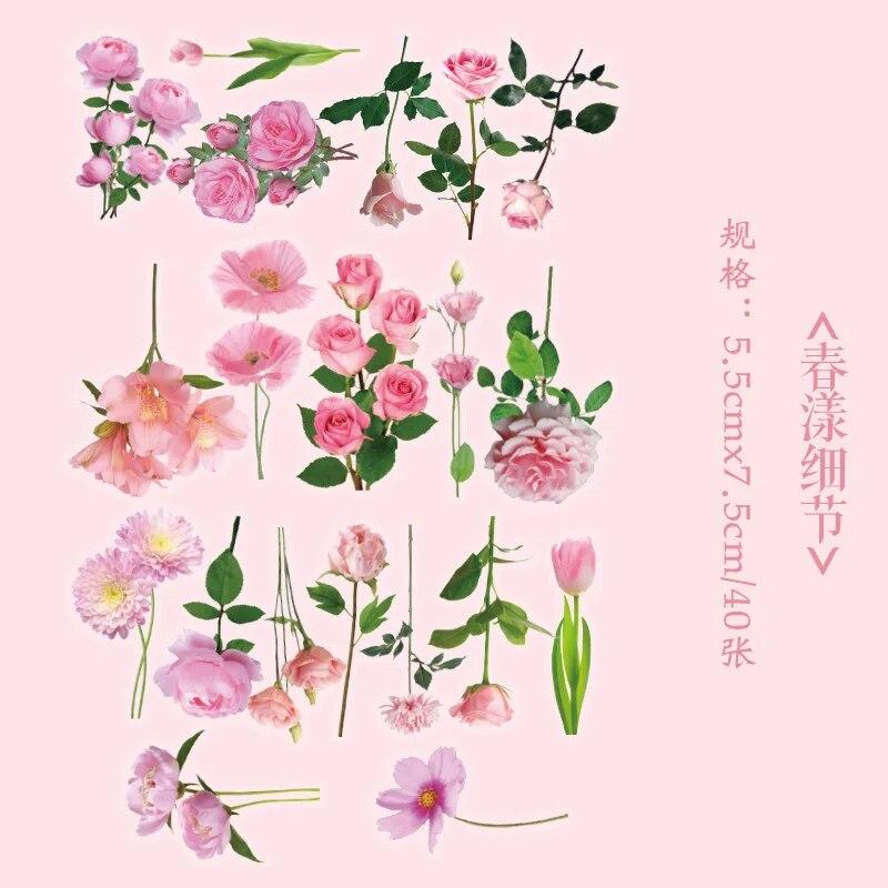 

40 Pcs/pack PET Sticker Package Creative Flowers Plants DIY Material Label Decorative Adhesive DIY Sticker