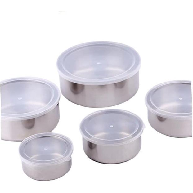 5 Set of Stainless Steel Fresh-Keeping Boxes with Lids, Round Sealed Bowls,Used to hold fruits, vegetables, and snacks kitchen accessories
