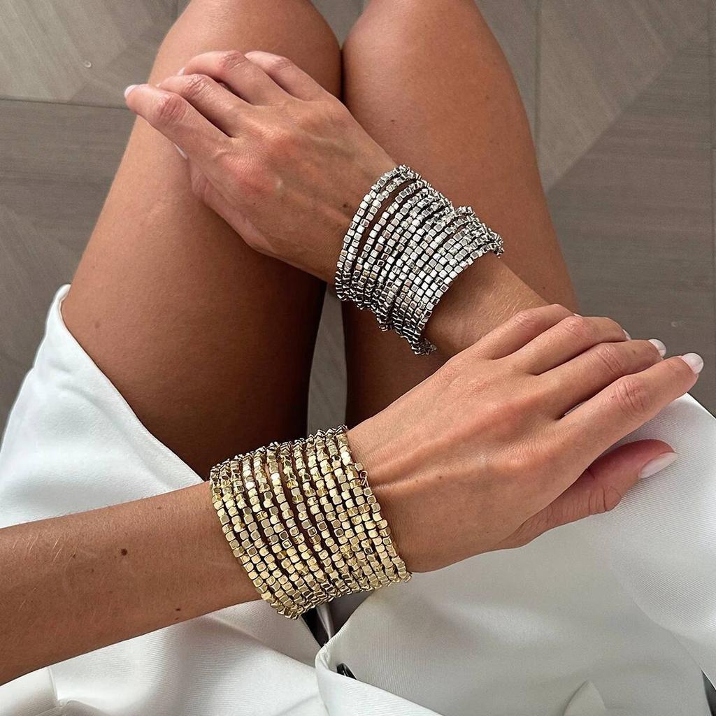 Ingemark Vintage Multi Layer Wide Bracelet for Women Punk CCB Acrylic Bead Chain Bangle Bracelet Fashion Jewelry Accessories