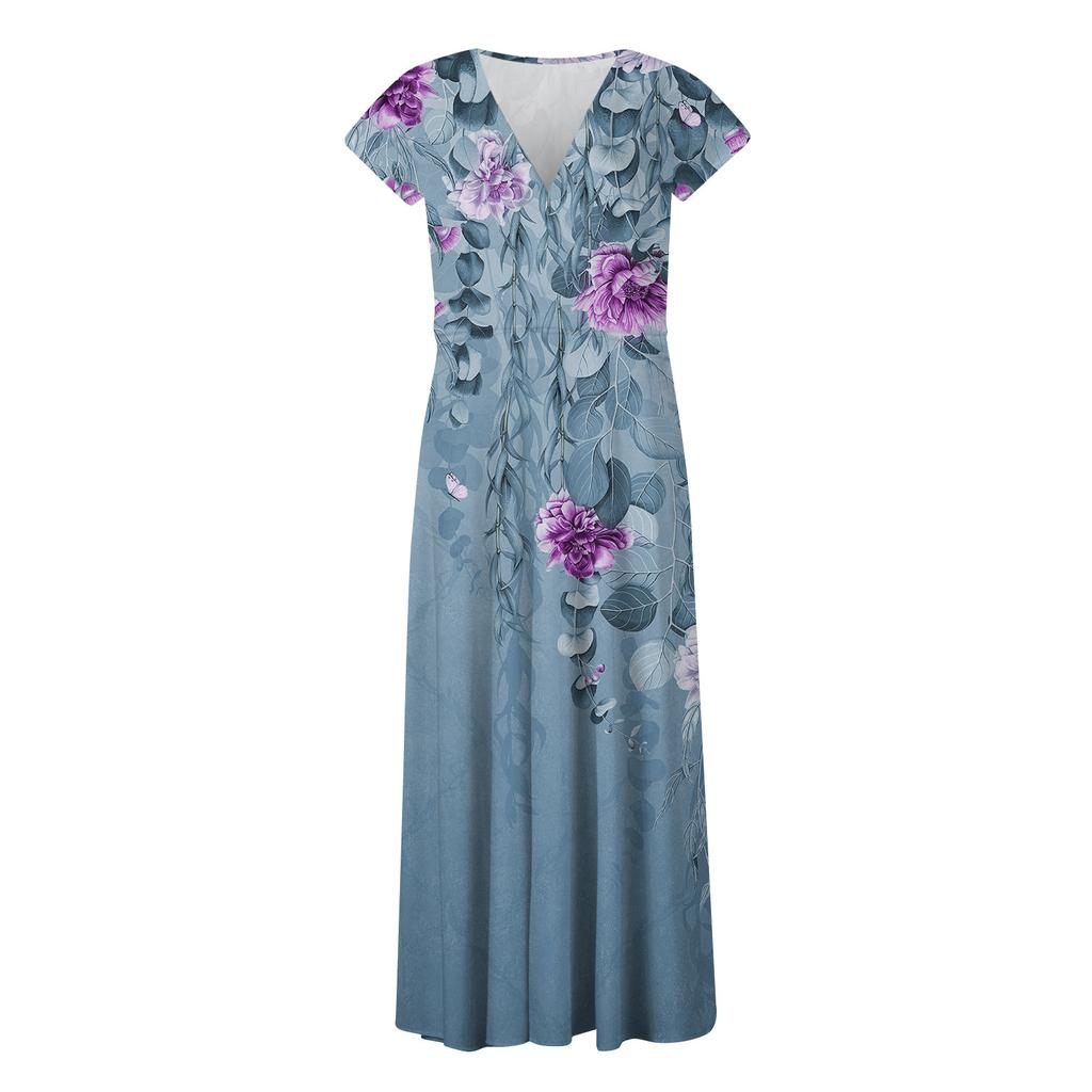 Dámské dlouhé šaty Maxi šaty Ležérní šaty Šifonové šaty Šaty na houpačce Jednobarevné Ležérní Zralé Venkovní Denní rande Volané šaty s krátkým rukávem s výstřihem do V