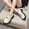 New Women's Patent Leather Thick Sole Loafers Square Heel Round Head Metal Decoration Ladies Shoes Anti-slip Comfortable Leisure