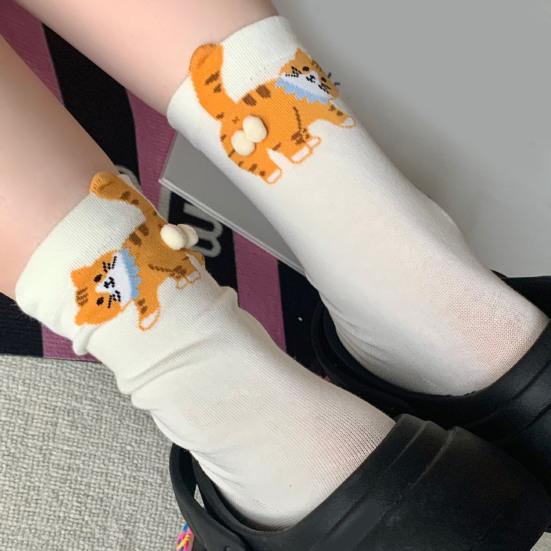Cute Cat Socks with Balls 3D Novelty Soft Cotton Crew Socks Funny Animal Socks for Women Cats Lovers