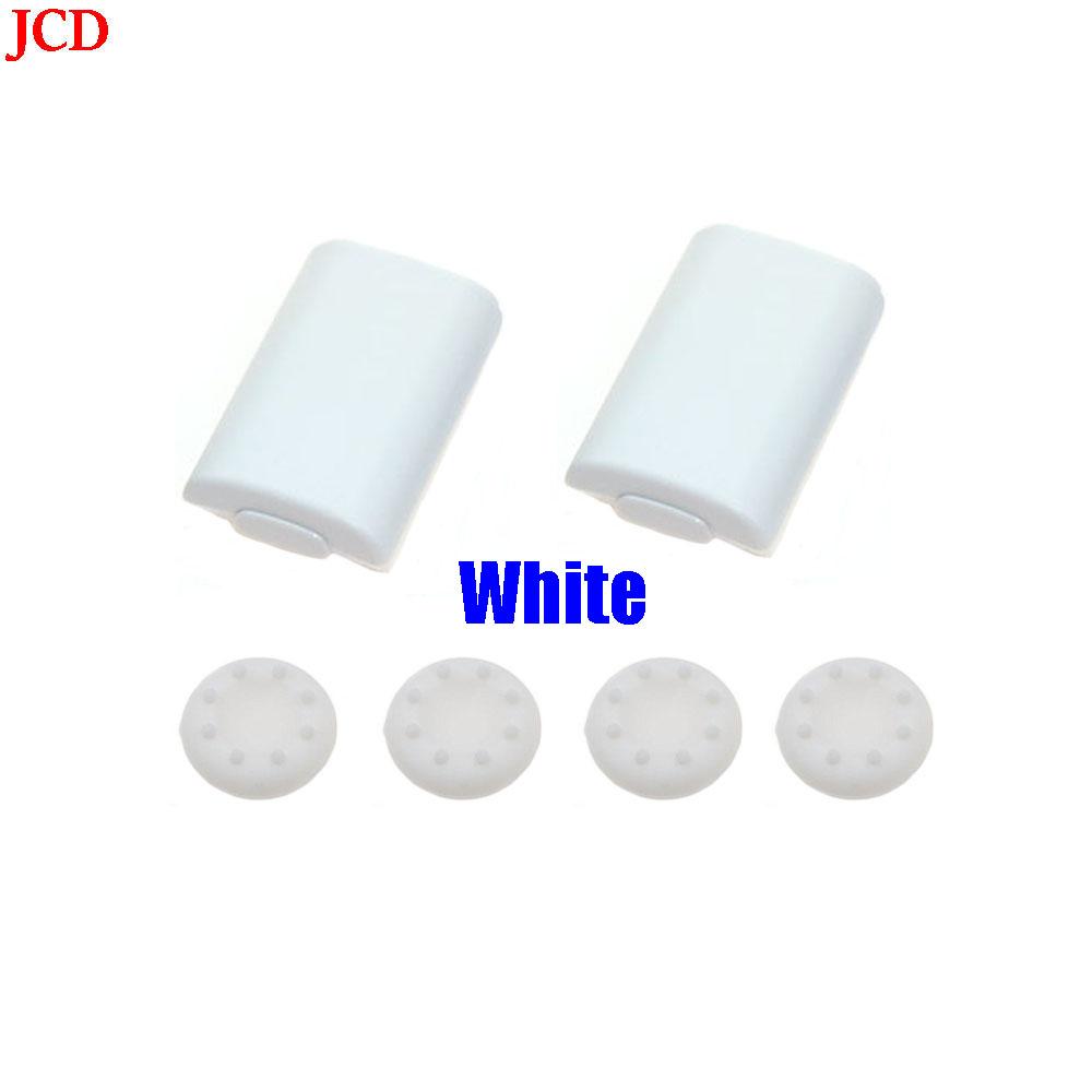 JCD 2x AA Battery Back Cover Pack Replacement Part for Xbox 360 Wireless Controller + 4 Silicone Grip Cap Cover Black