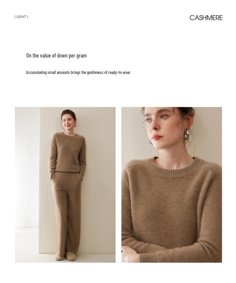 Women's Pure Cashmere Round Neck Sweater - Thickened Knit Pullover, Saddle Shoulder, Autumn/Winter Base Layer.