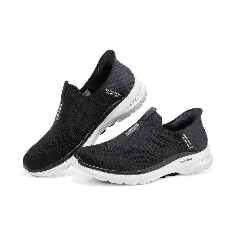 Skechers Go Walk 6 Slip-Ins Mesh Fabric Flash Technology Comfortable Daily Low-Top Casual Shoes Men Sneakers Black White 216278-BLK