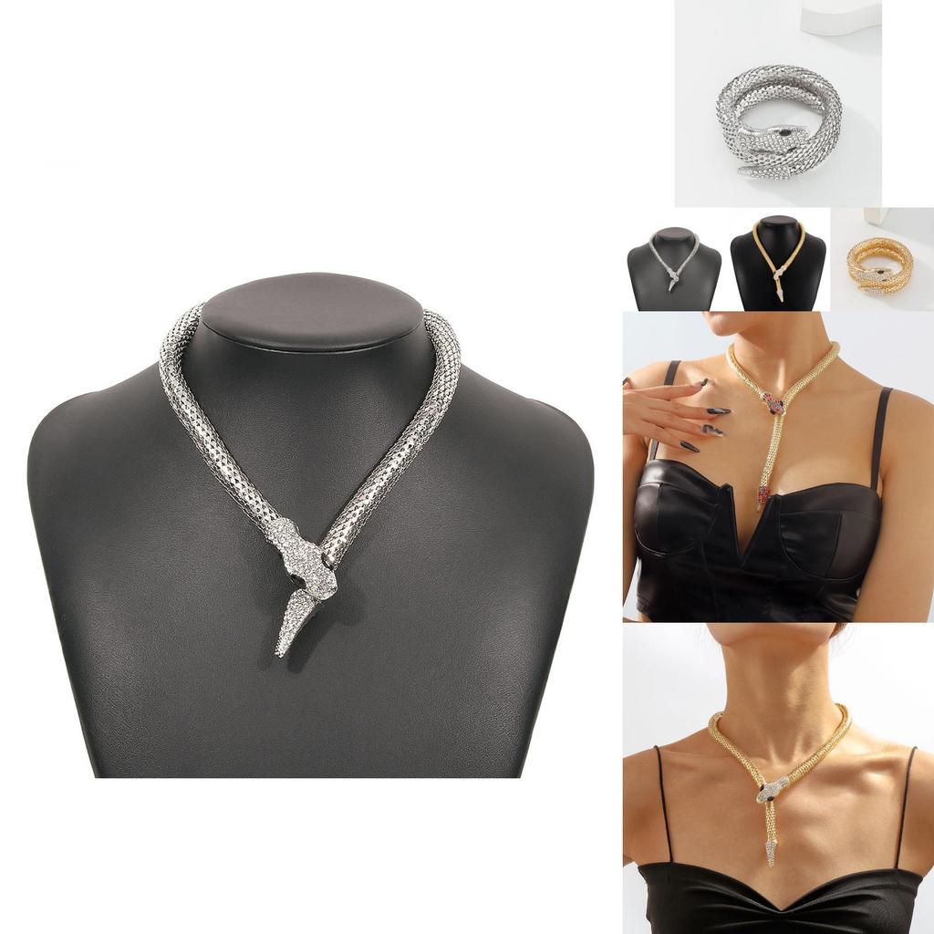 Collier Serpent Forme Géométrique Tendance Alliage Et Diamant en Verre Chaîne de Cou