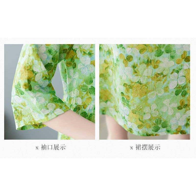 Lato Nowość Literacki Duży Rozmiar Luźny Cienki Okrągły Dekolt Rękaw Pięciominutowy Sukienki Damskie Odmładzające