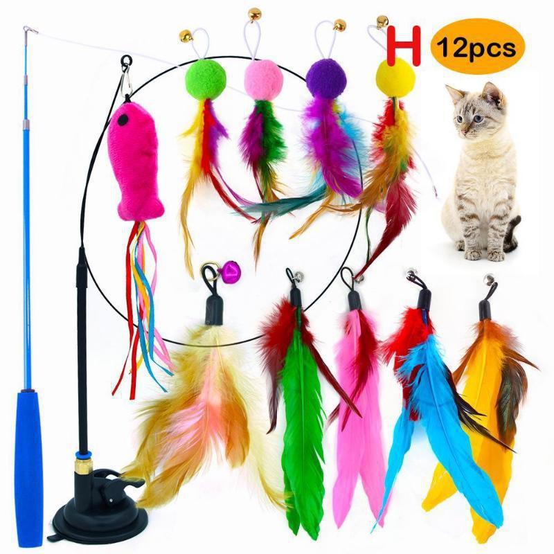 10 Styles of Cat Feather Toys,Telescopic Fishing Rod Toys for Teasing Cats,Accompanying Training, Suitable for All Kinds of Cats