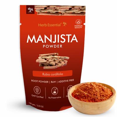 Herb Essential Pure Manjistha Powder - 100g | 100% Natural Rubia Cordifolia | Supports Skin Detox, Radiance & Hair Health | Vegan & Chemical-Free
