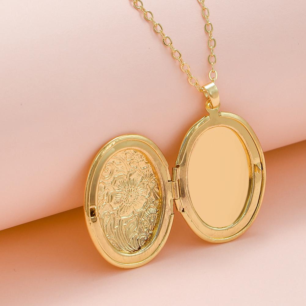 Locket Pendant Necklace Oval Carved Hold Photo Pendant Necklace Carved Pattern Oval Round Pendant Necklace for Women Men
