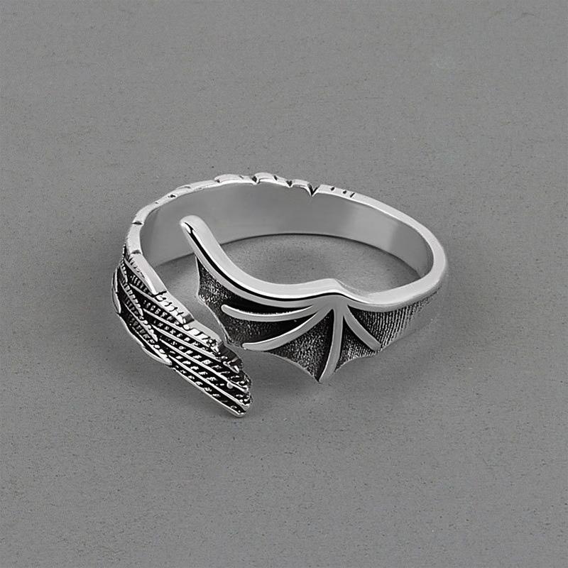 Retro Half Angel Half Demon Wings Creative Ring For Men Women Punk Gothic Open Ring Handmade Jewelry Unisex Accessories Lovers