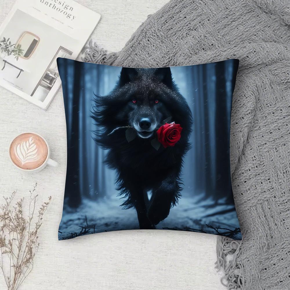Anime Cool Wolf Cartoon Pillow Case Square DoubleSided Printing Sofa Cushion Cover Pillowcase Bedroom Bedside