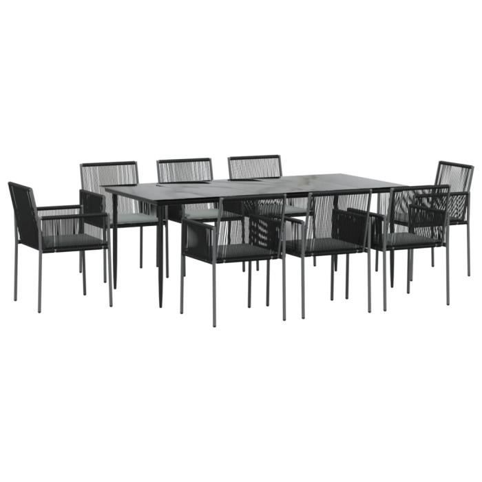 VidaXL Garden Dining Set 9 Pcs Cushions Black Rattan and Steel 3187072