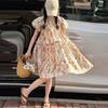 Blumen Puffärmel Prinzessinnenkleid für ältere Mädchen: Patchwork-Sommerkleid im koreanischen Stil