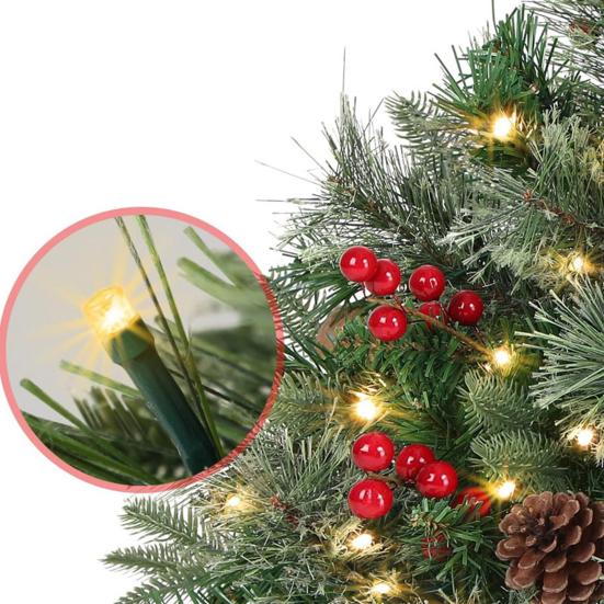 Pre-lit Christmas Tree Urn Filler Battery Operated Artificial Xmas Tree with Cones Berries Holiday Porch Planter Filler with Tripod Stake And LED