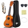 Soprano Ukulele Beginner Pack 21-inch, with Strings, Gig Bag, Wooden Ukulele, Pick, Polishing Cloth - All-in-One Kit