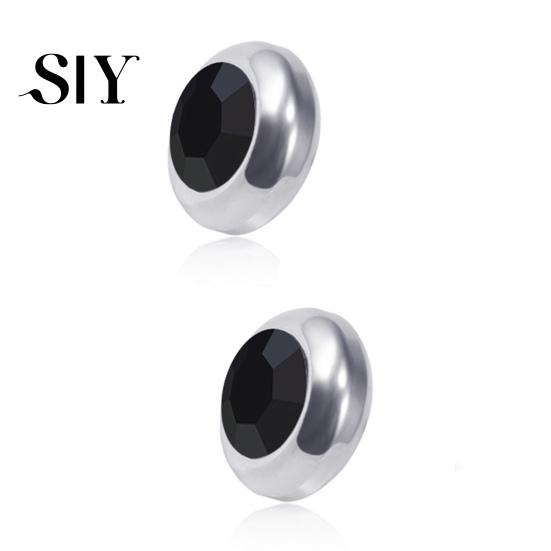 Stainless Steel Earrings 1 Pair Ear Studs Non-Piercing Magnetic Round Men Colored Rhinestone Embedded Women Fashion Jewelry Stud