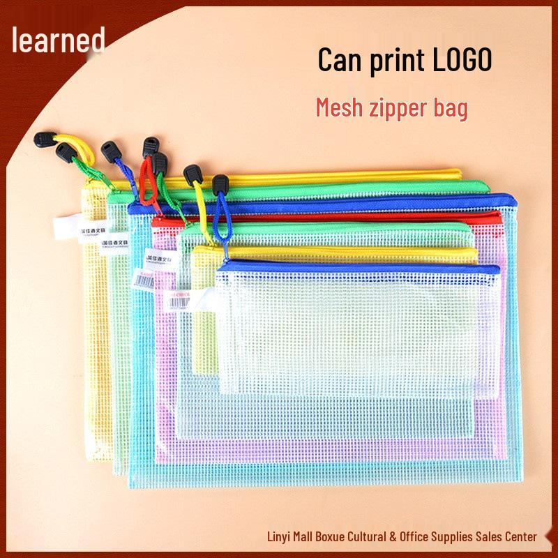 A4 Transparent PVC Mesh Zipper Bag - Creative Document and Stationery Folder with Logo Print