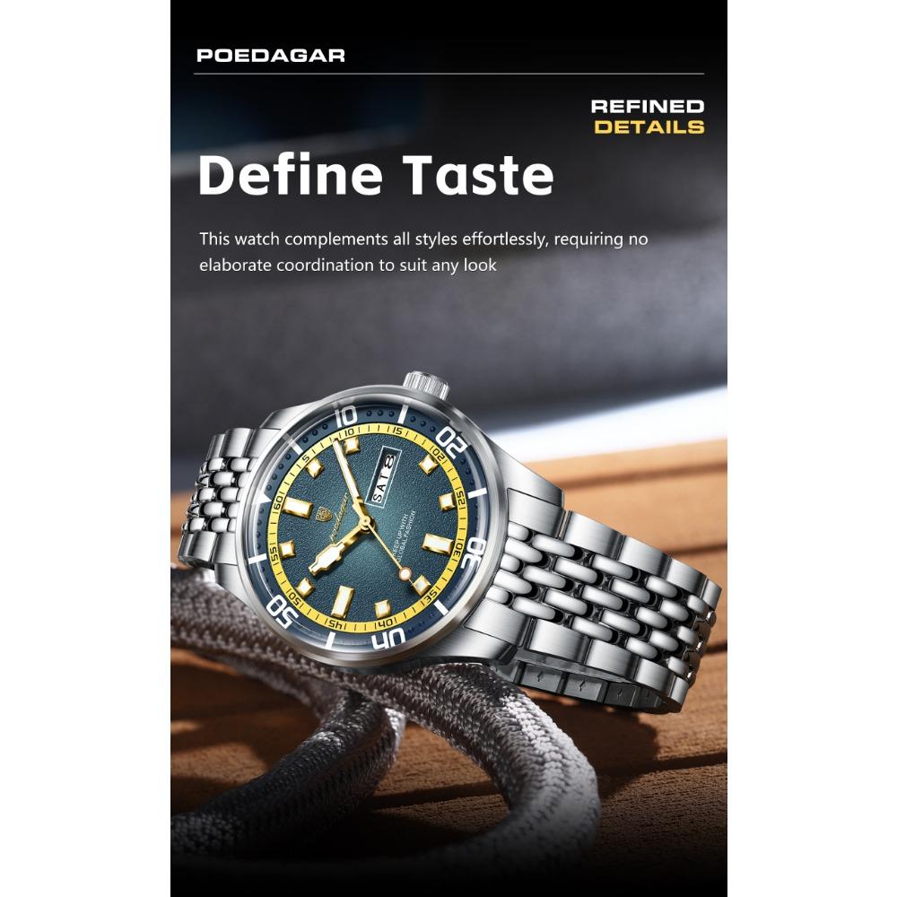 POEDAGAR Luxury Military Man Watch Casual Waterproof Luminous Date Week Men Watch Stainless Steel Quartz Men's Watches Reloj+Box